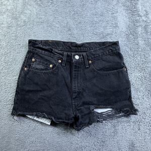 Vintage Levis 550 Womens Denim Jean Shorts Raw Hem Altered 30" Waist Black